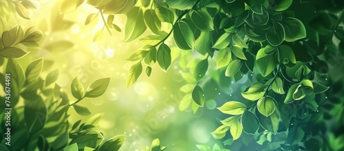 Fresh green foliage in nature sunlight blur background. AI generated image