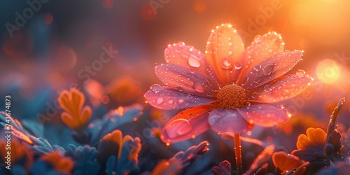 Dew kissed flower glistens in morning light showcasing nature's delicate beauty