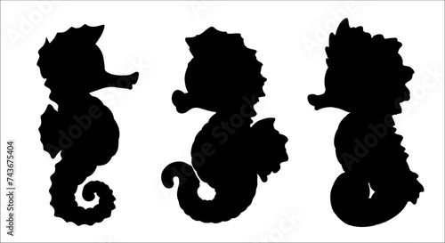 Silhouette of seahorses. Vector template with sea ​​animals. Template to cut out.