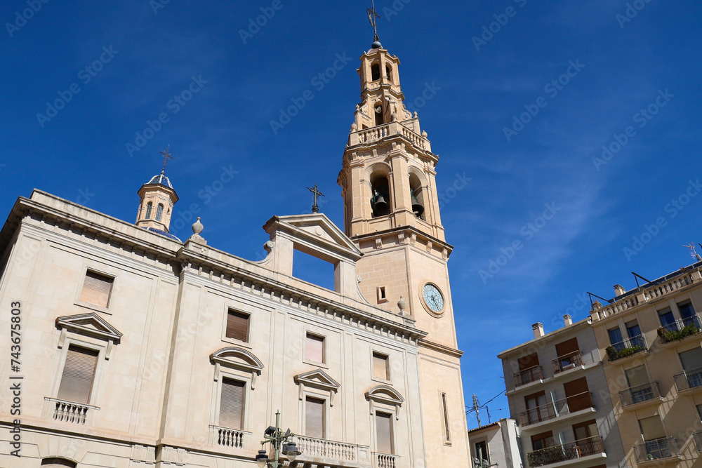 Fototapeta premium The Santa Maria church under blue sky in Alcoy