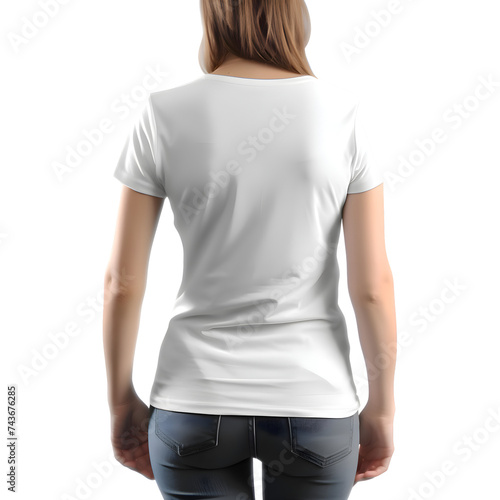 Woman in blank t shirt on white background. Mock up for design