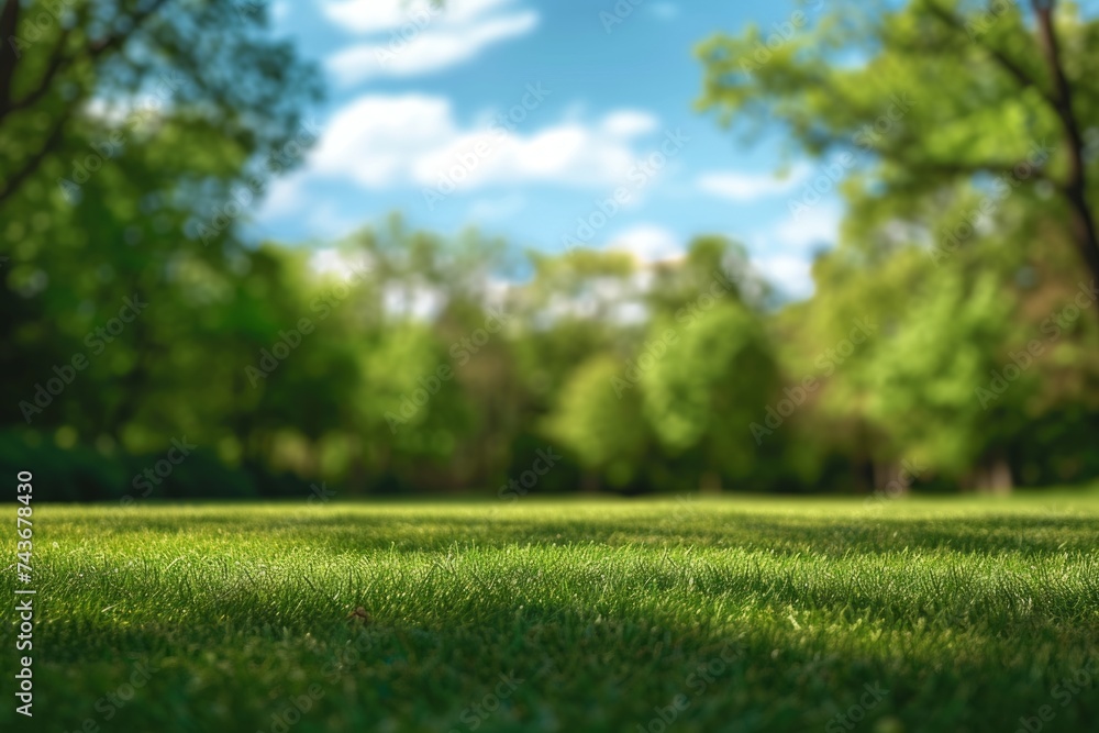 Nature's Canvas: Lawn Surrounded by Trees Against a Gentle Blurred Backdrop Nature's Canvas: Lawn Surrounded by Trees Against a Gentle Blurred Backdrop