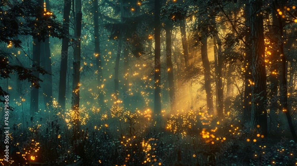 Imagine the quiet moments before dawn in a forest clearing, where the first light pierces the night, heralding the day - obrazy, fototapety, plakaty 