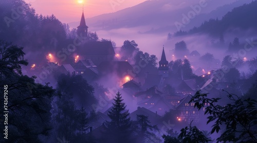 Portray the gentle transition from night to day as sunrise breathes life into a sleepy village