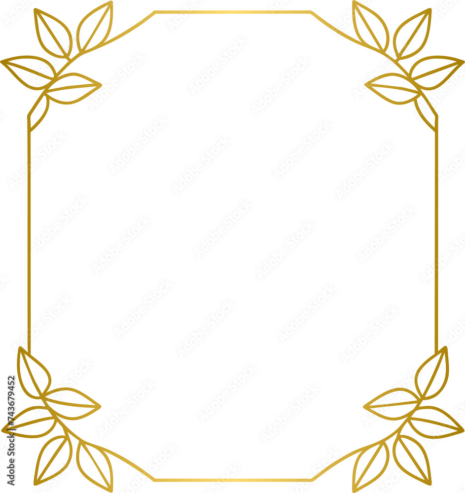 Obraz premium Golden leaves corner border, gold hand drawn doodle style corner border with leaf