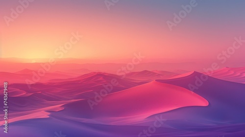 Showcase a desert dawn, where the horizon gently wakes to a symphony of colors
