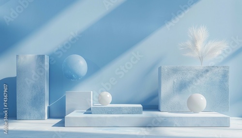 Modern Product Presentation on Blue Surface, Present products on a modern blue surface, AI © mh.desing