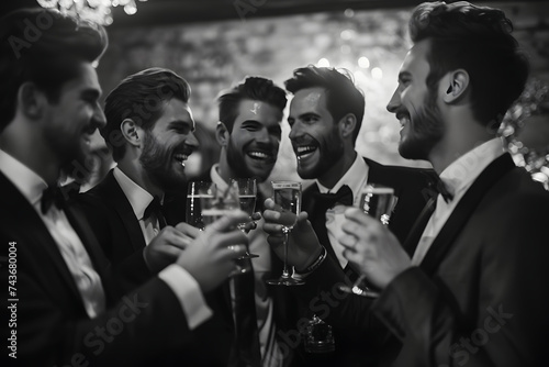 Ausgelassene Feier: Fröhliche Männer feiern ausgelassen bei einem Junggesellenabschied