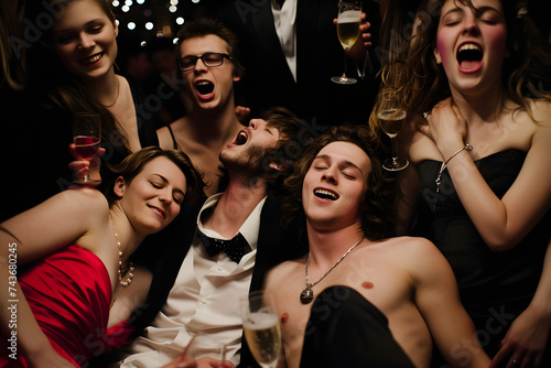 Ausgelassene Feier: Fröhliche Männer feiern ausgelassen bei einem Junggesellenabschied