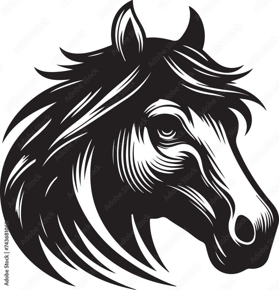 Obraz premium Horse head silhouette vector illustration on design white background