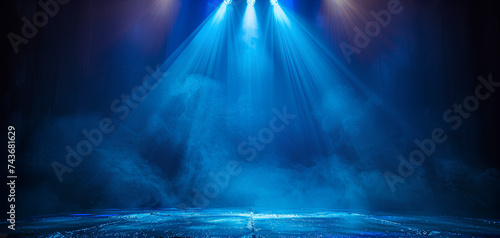 blue light artistic performances stage light background with spotlight entertainment show