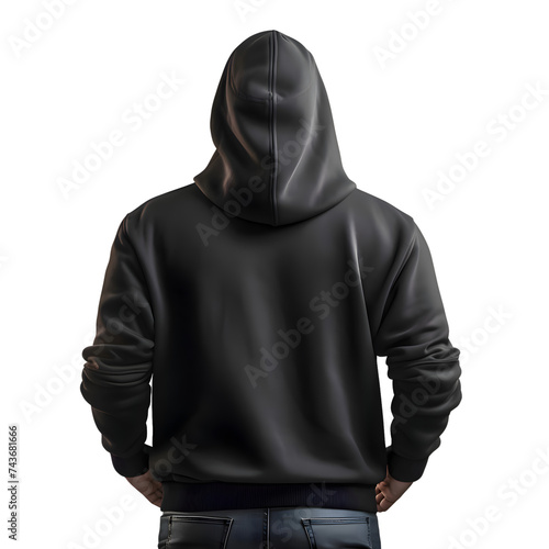 Hooded man in black hoodie isolated on white background. 3d rendering