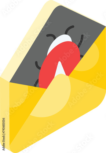 Visually appealing isometric icon of spam mail, bug inside envelope