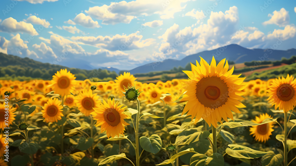 Obraz premium Sunflowers with blurred background, beautiful sunflowers