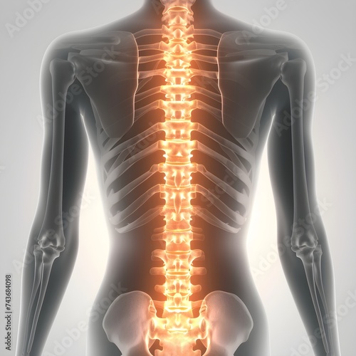 human vertebrae spinal column intervertebral discs glowing highlighted curvature of the spine