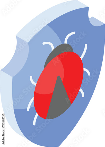 Bug on protection shield showing concept icon of antivirus isometric style