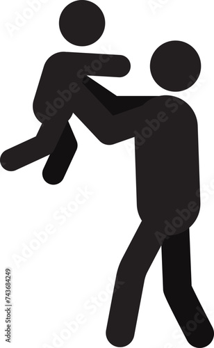 Father holding toddler silhouette icon. Fatherhood. Parent. Isolated vector illustration