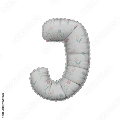 3D Helium Balloon Letter J with white cotton flower texture