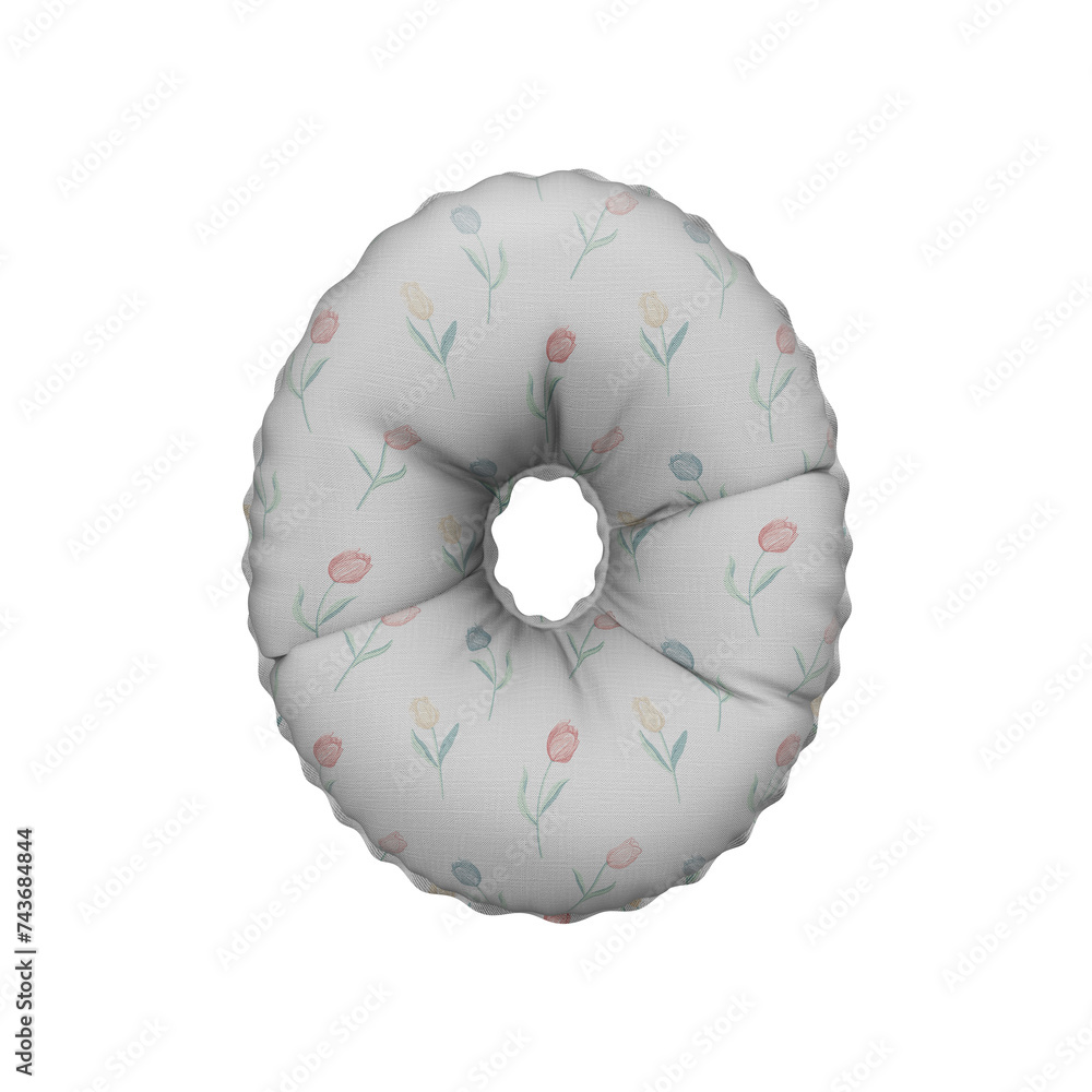 3D Helium Balloon Letter O with white cotton flower texture