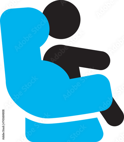 Baby sitting in car seat silhouette icon. Infant safety seat. Child restraint system. Isolated vector illustration