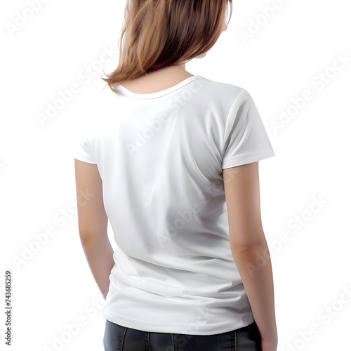 T shirt on the body of the girl on a white background