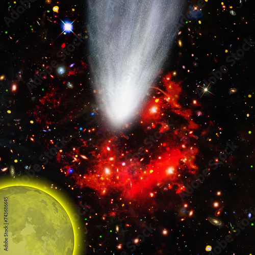 Comet flying through space. The elements of this image furnished by NASA.