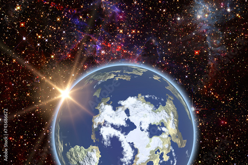 Highly detailed epic sunrise from space. The elements of this image furnished...