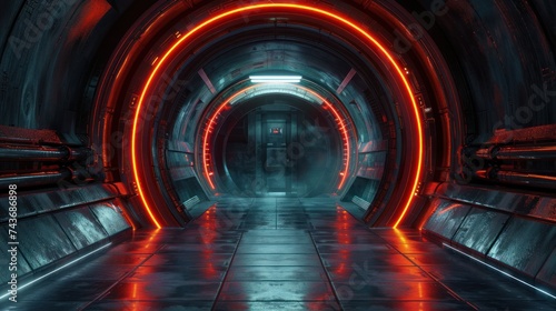 futuristic dark orange room tunnel