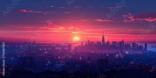 Captivating urban sunset view with vibrant skies and city silhouette