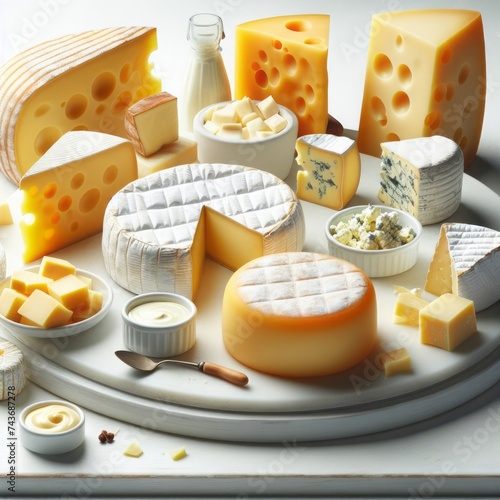 Different types of cheese on a white background photo