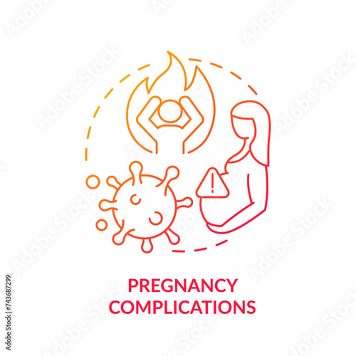 Pregnancy complications red gradient concept icon. Fetal health, gynecology. Round shape line illustration. Abstract idea. Graphic design. Easy to use in infographic, presentation, brochure, booklet