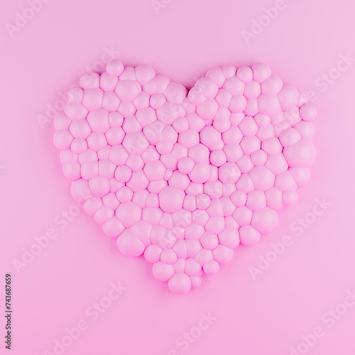 Heart Made of balls on Pink Background. 3d rendering