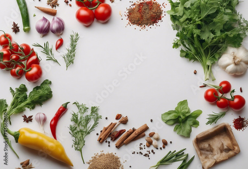 Fresh variety vegetables spices and herbs frame Place for text or recipe transparent background