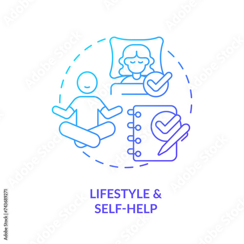 Healthcare lifestyle blue gradient concept icon. Emotional wellbeing, self care. Round shape line illustration. Abstract idea. Graphic design. Easy to use in infographic, presentation, brochure
