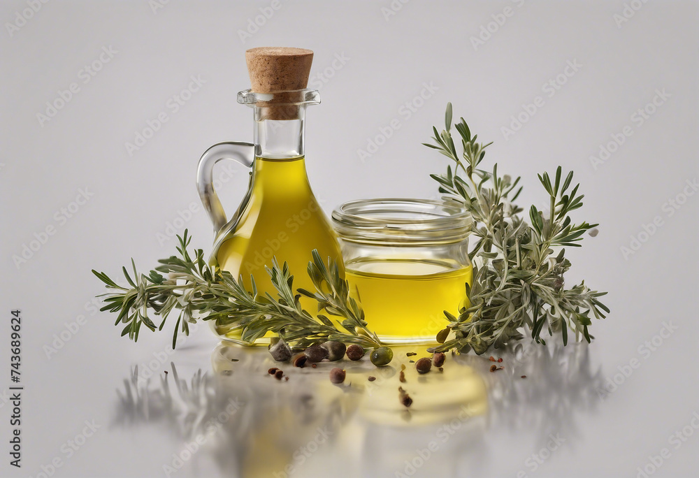 Olive oil bouquet of thyme and spices cut out on transparent background Olive oil bouquet of thyme and spices cut out on transparent background