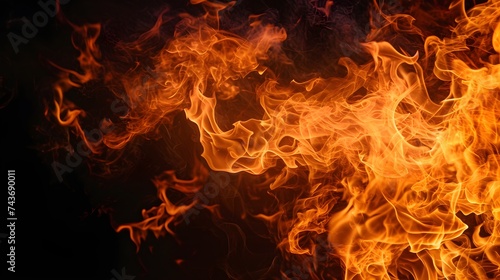 closeup of fire flames, isolated on black background, high-resolution, heat, energy, texture