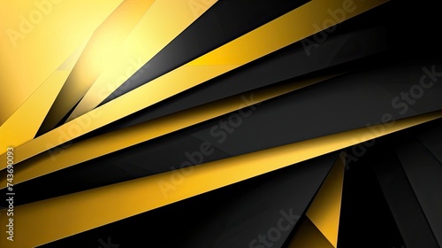 Modern black yellow abstract background. Minimal. Color gradient. Dark. Web banner. Geometric shape. 3d effect. Lines stripes triangles. Design. Futuristic. Cut paper or metal effect - generative ai