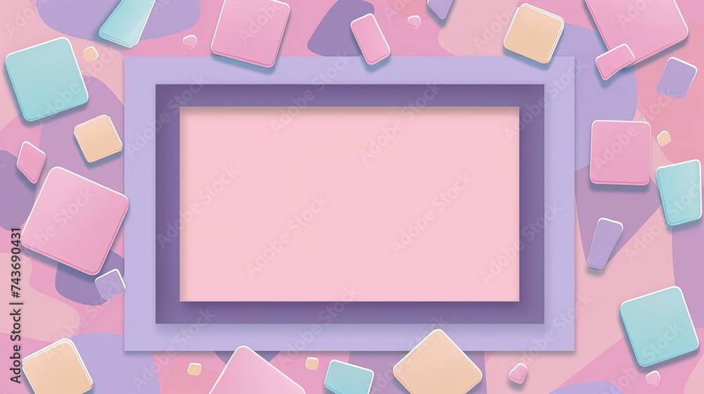 rectangle border filled with color, cartoon vinyl sticker, pink and purple pastel colors