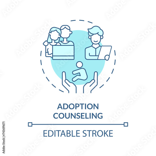 Adoption counseling soft blue concept icon. Adoption agency. Legal advice. Family planning. Online consulting. Round shape line illustration. Abstract idea. Graphic design. Easy to use