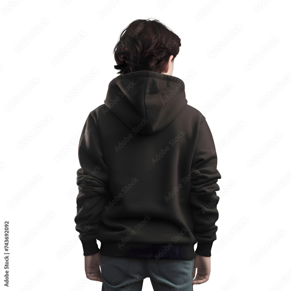 young man in a black hoodie isolated on a white background.