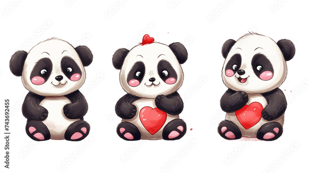 Captivating Vector Illustrations: Cute Panda Embraces Valentine's Day with Watercolor Style and Red Hearts on a Transparent Background Captivating Vector Illustrations: Cute Panda Embraces Valentine's Day with Watercolor Style and Red Hearts on a Transparent Background