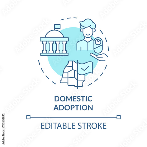 Domestic adoption soft blue concept icon. Adopting newborn from home country. Legal process. Adoption agency service. Round shape line illustration. Abstract idea. Graphic design. Easy to use