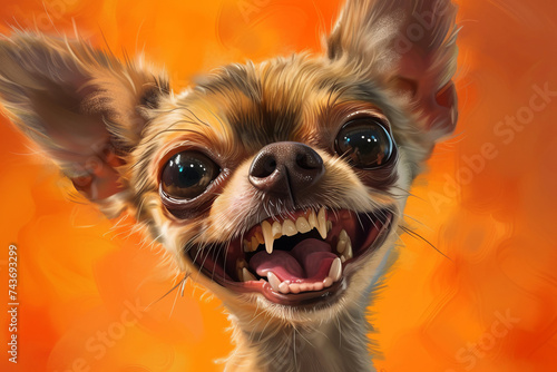 Humorous and exaggerated chihuahua caricature, fun twist on pet portrait photo