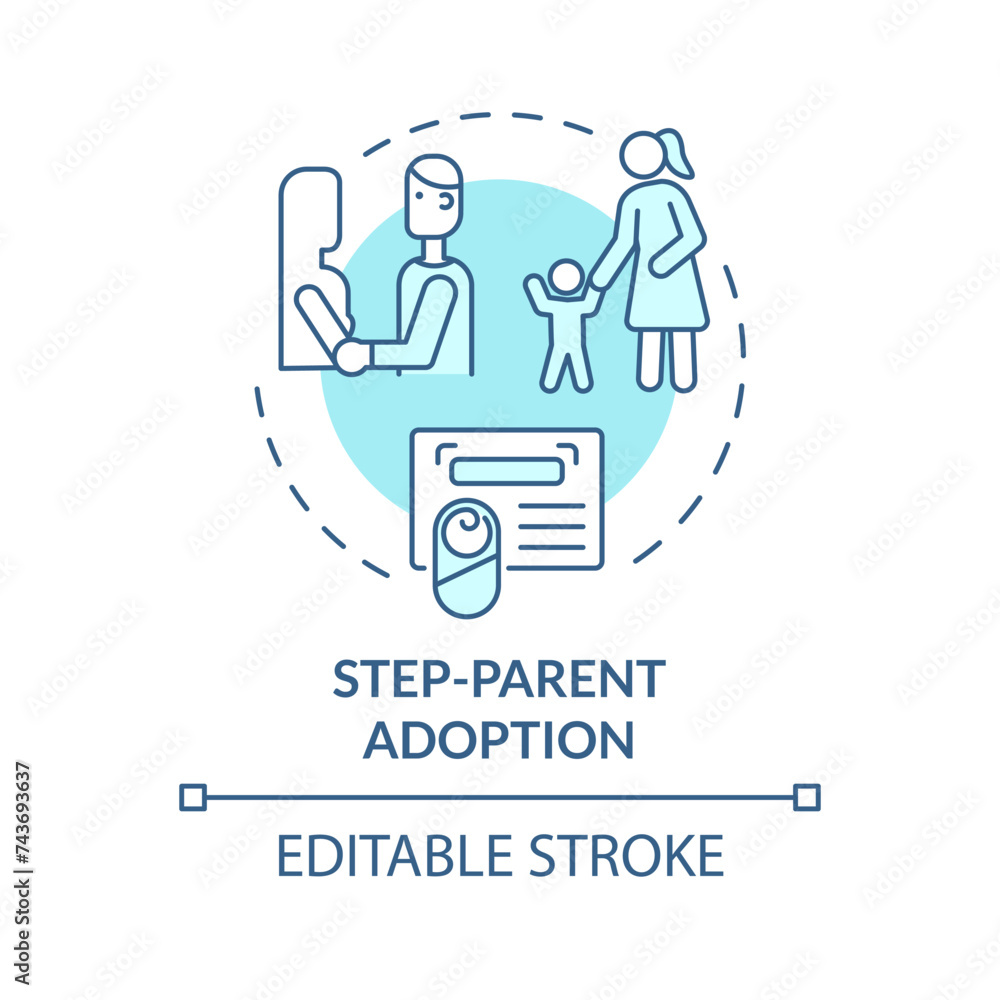 Step parent adoption soft blue concept icon. Step child custody. Adoption legal process. Official certificate. Round shape line illustration. Abstract idea. Graphic design. Easy to use Step parent adoption soft blue concept icon. Step child custody. Adoption legal process. Official certificate. Round shape line illustration. Abstract idea. Graphic design. Easy to use