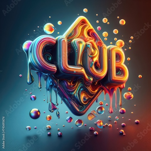 Club text design. Colorful 3D liquid text composition with soft shapes.