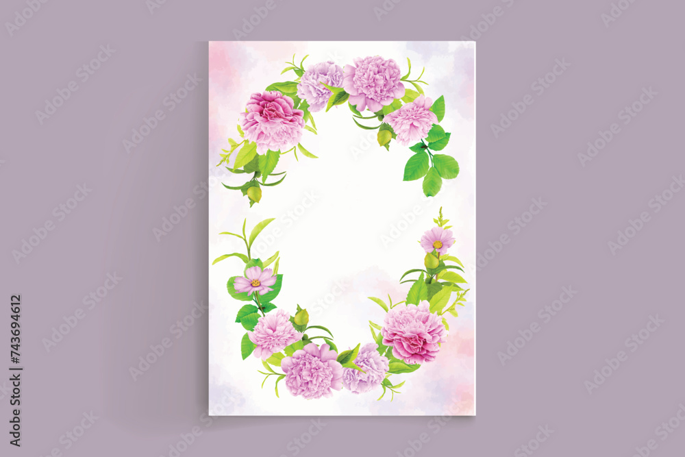 wedding card with beautiful pink and green watercolor floral