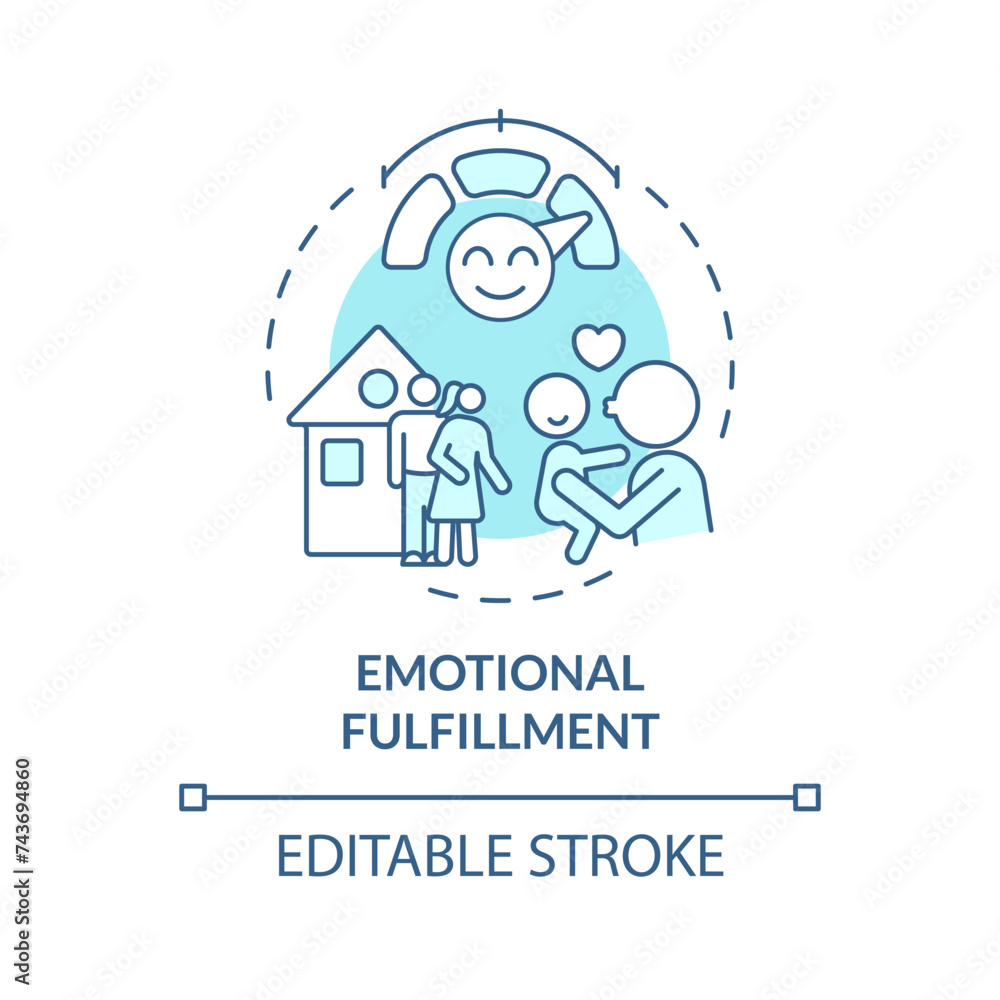 Emotional fulfillment soft blue concept icon. Benefit of child adoption. Happy family. Loving parent and kid. Round shape line illustration. Abstract idea. Graphic design. Easy to use