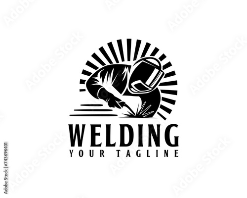 silhouette welder work logo icon symbol design template illustration inspiration