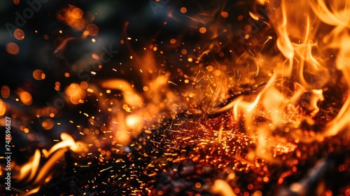 Inferno Ignition: Blazing Flames and Sparks against Black Background