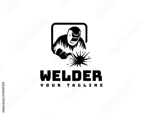 silhouette worker welding art logo icon symbol design template illustration inspiration